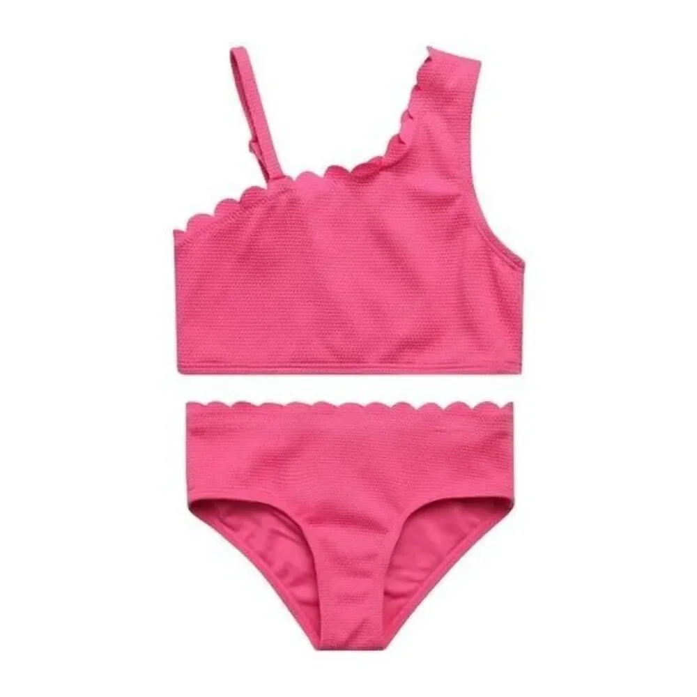 Jessica Simpson Girls' Pink Two-piece Scalloped Bikini Swimsuit Size L 10/12